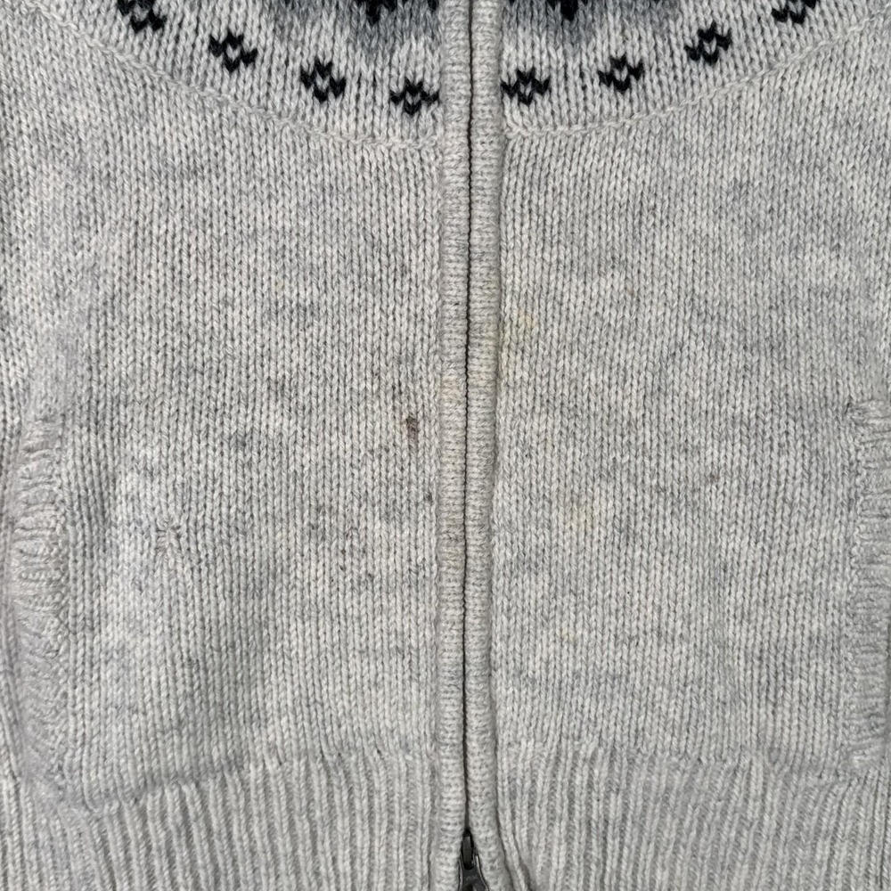 LL Bean Sweater Mens M (Fits S) Gray Wool Full Zip Fair Isle Mock Neck *FLAW - Picture 3 of 11